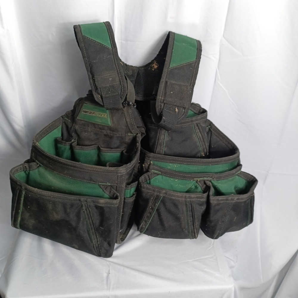 Masterforce Tool Belt Suspenders Framing Rig Black Green Padded Adjustable